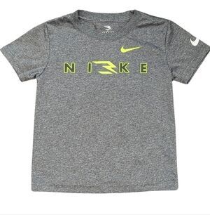 Nike Boys Gray Neon Logo Dri-Fit Athletic Tee Size S (5) Short Sleeve